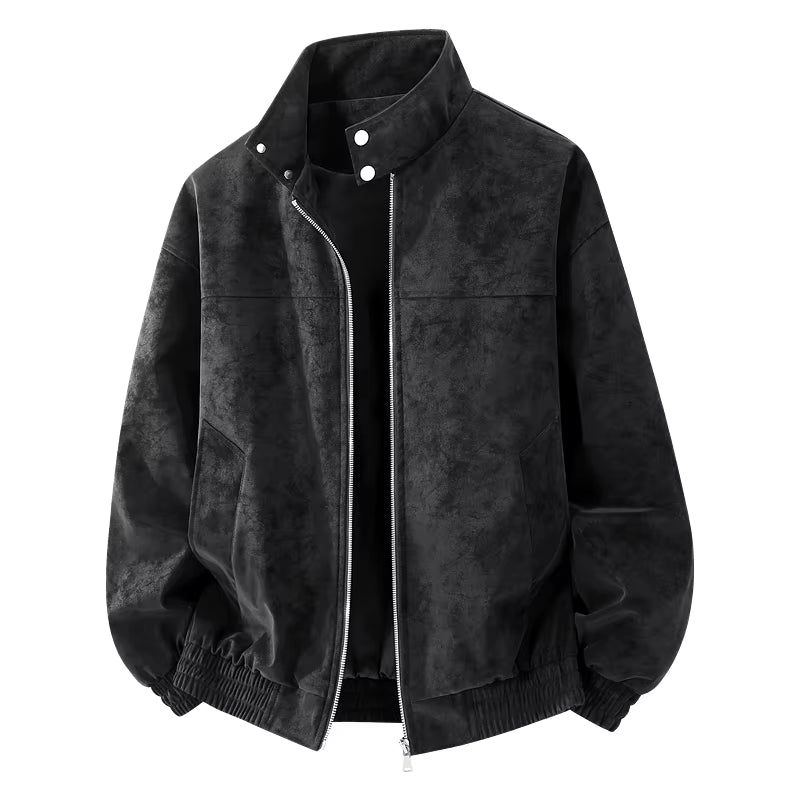Men Stand Collar Style Streetwear Casual Leather Jacket Motorcycle Bomber Spring Autumn Stand Collar Leather Jacket