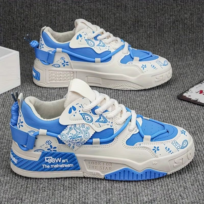 1 Pair of Men'S Casual Sneakers, Stylish and Comfortable, Suitable for All Seasons, Geometric Design, Ideal for Outdoor Walking,