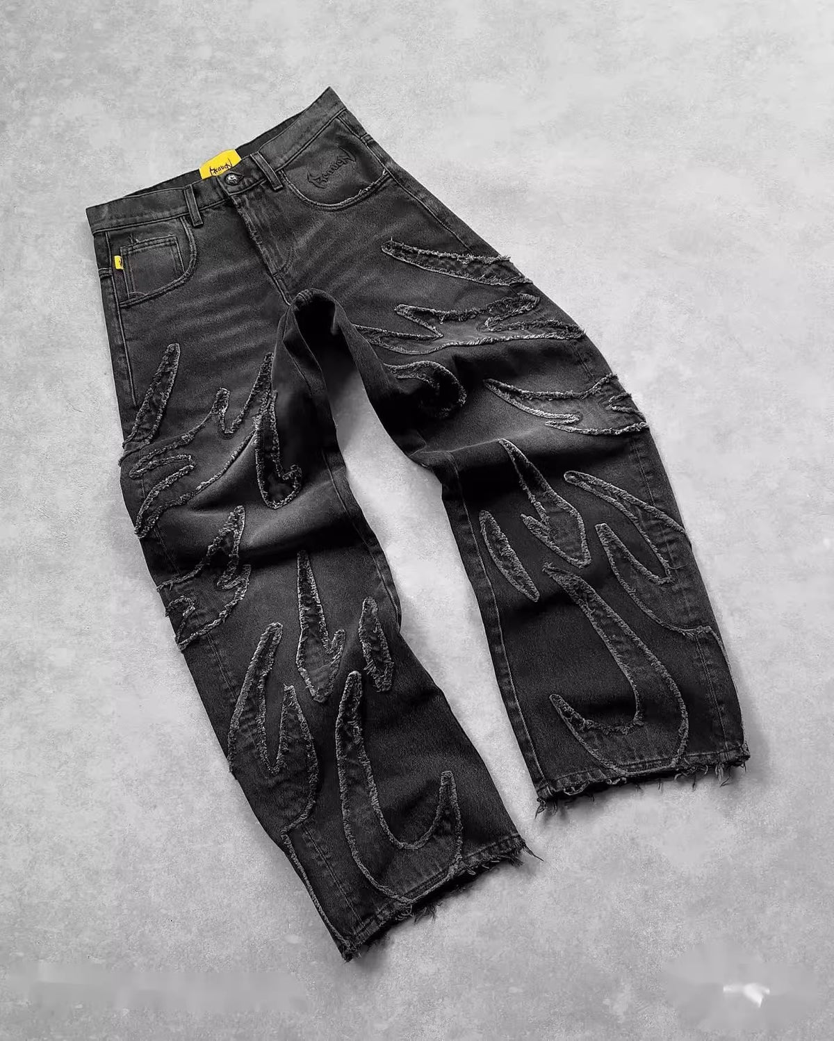 Retro Black Patchwork Hole Jeans Hip Hop