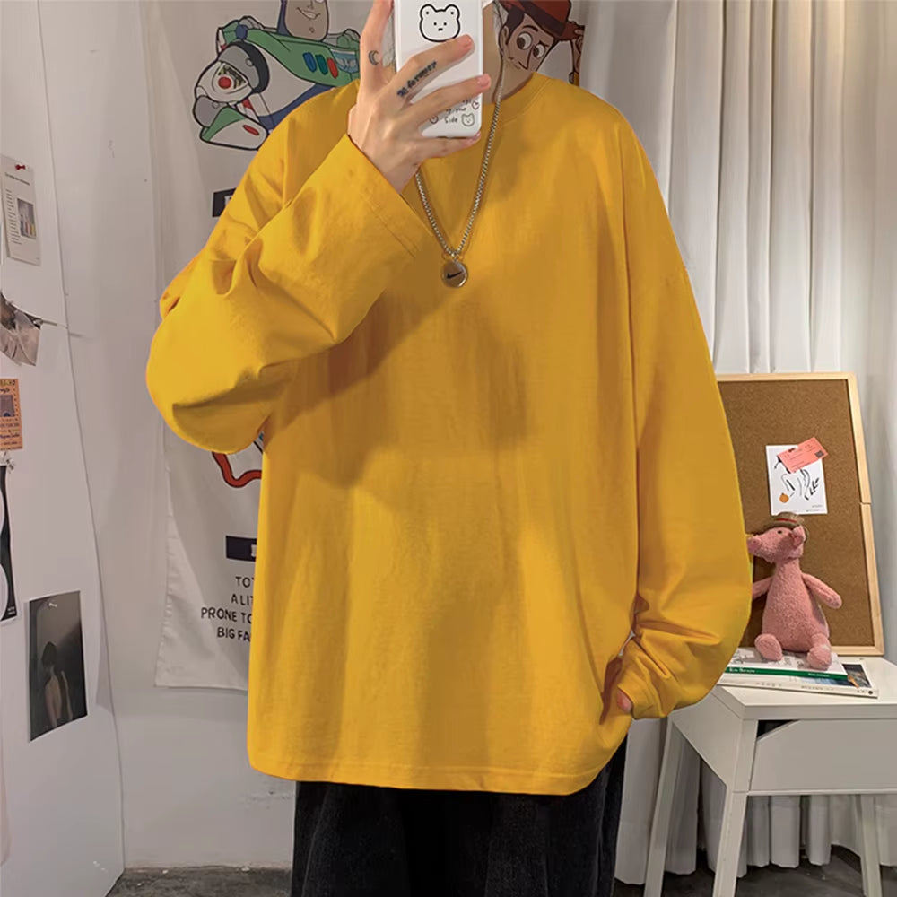 Cotton Oversize Men'S Women T-Shirt Man Long Sleeves Pure Color Men T Shirt T-Shirts for Male Female Tops