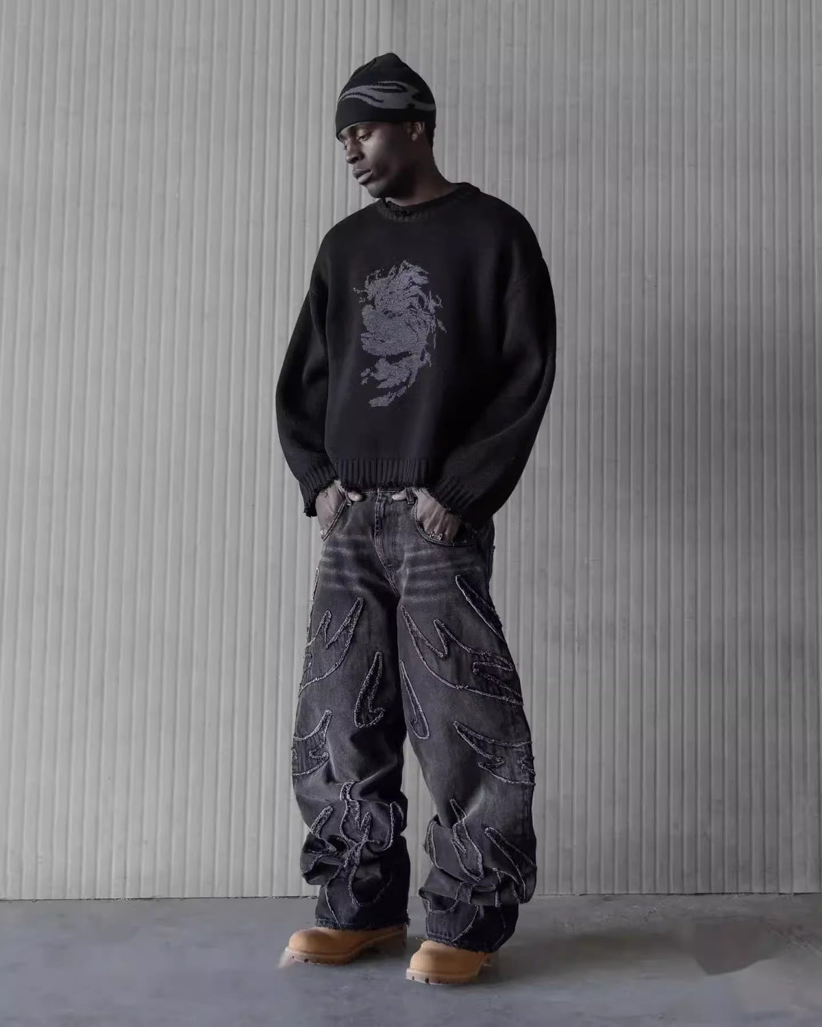 Retro Black Patchwork Hole Jeans Hip Hop