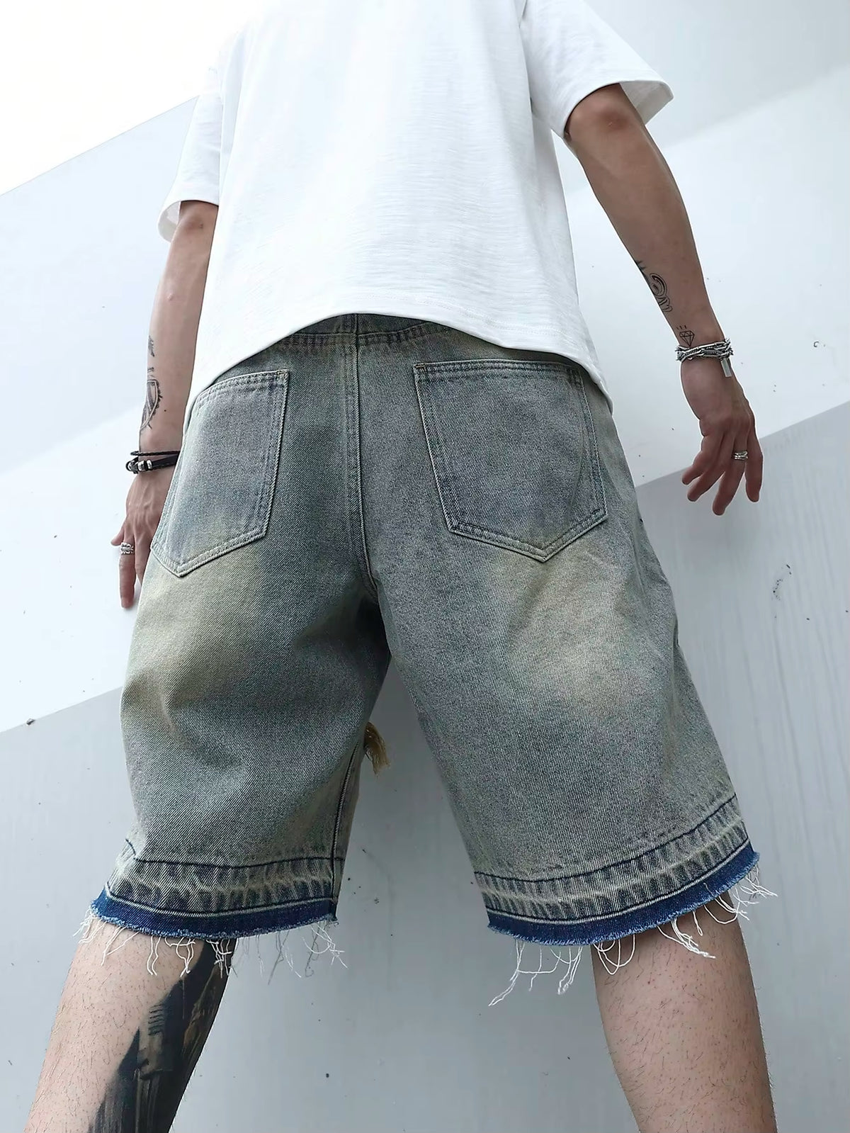 Men Summer Stretchy Denim Jeans Shorts for Men Cargo Casual Wide Leg Elastic Waist Ripped Cargo Baggy Shorts Y2K Streetwear Pant