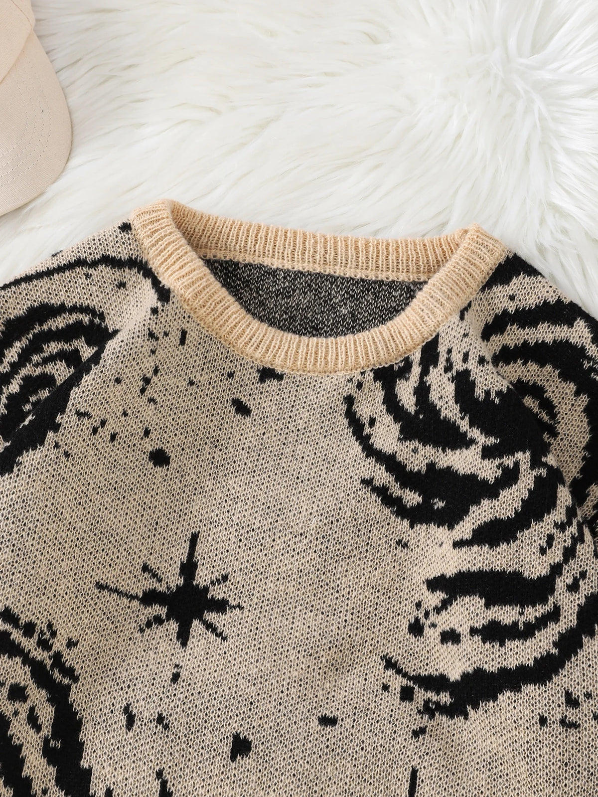 New Trendy Street Style Ripped Abstract Starry Sky Pattern Pullover Sweater Casual round Neck Knitted Men'S Pullover
