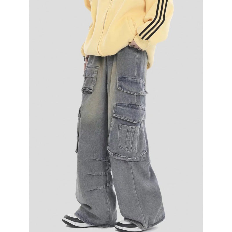 American Retro Multi-Pocket Straight Cargo Jeans