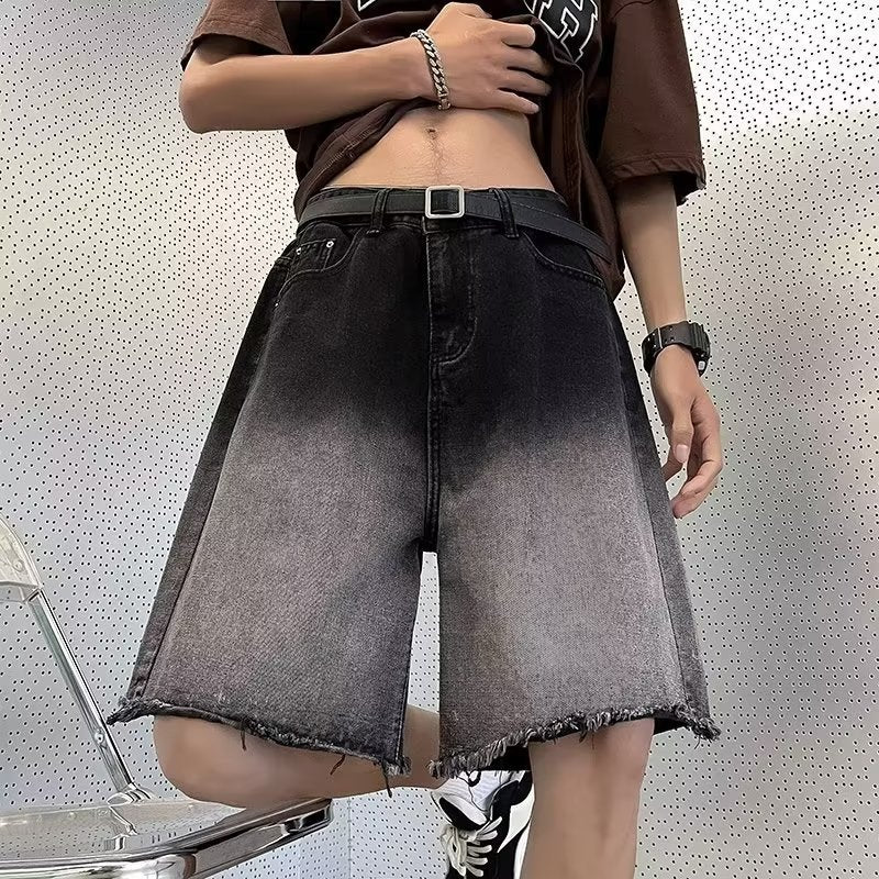 Thin Gradient Raw Edge Denim Shorts for Men