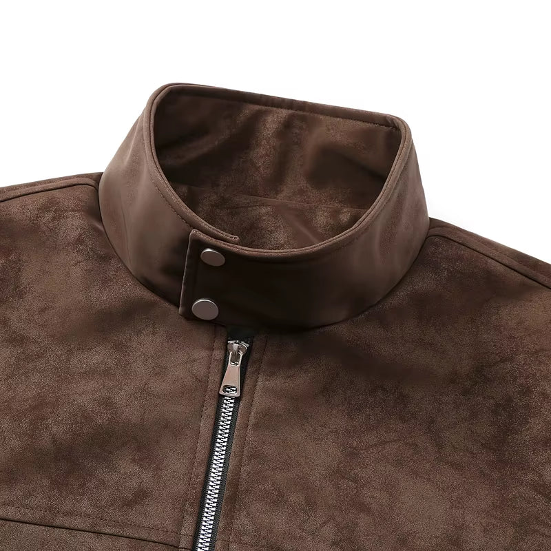 Men Stand Collar Style Streetwear Casual Leather Jacket Motorcycle Bomber Spring Autumn Stand Collar Leather Jacket