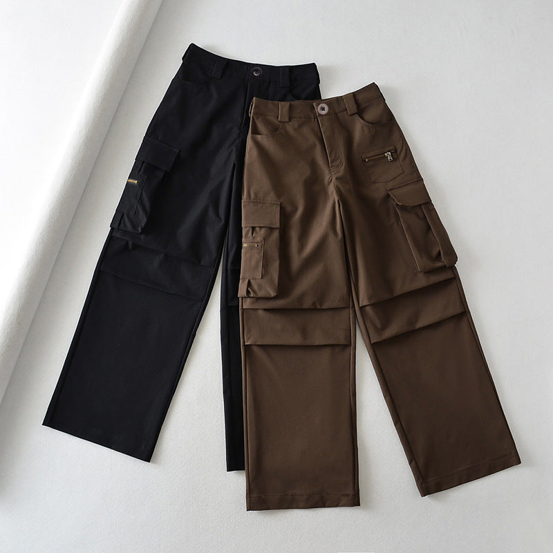 Retro High Waist Multi-Pocket Cargo Pants Women