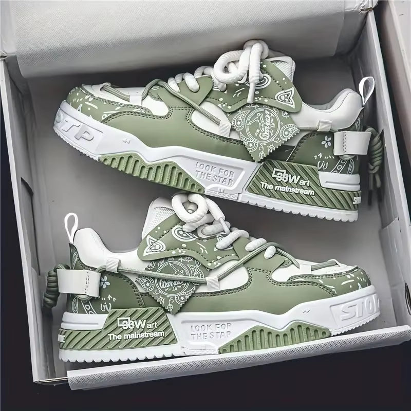 1 Pair of Men'S Casual Sneakers, Stylish and Comfortable, Suitable for All Seasons, Geometric Design, Ideal for Outdoor Walking,