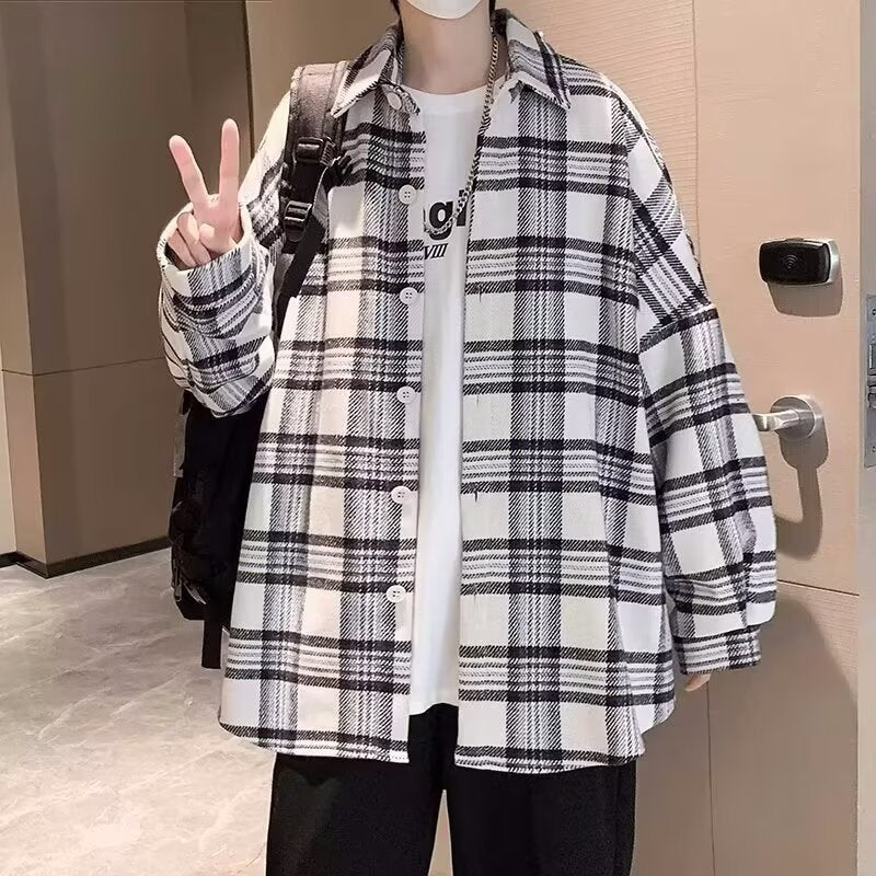 Fashion Personality Plaid Long-Sleeved Shirt Men