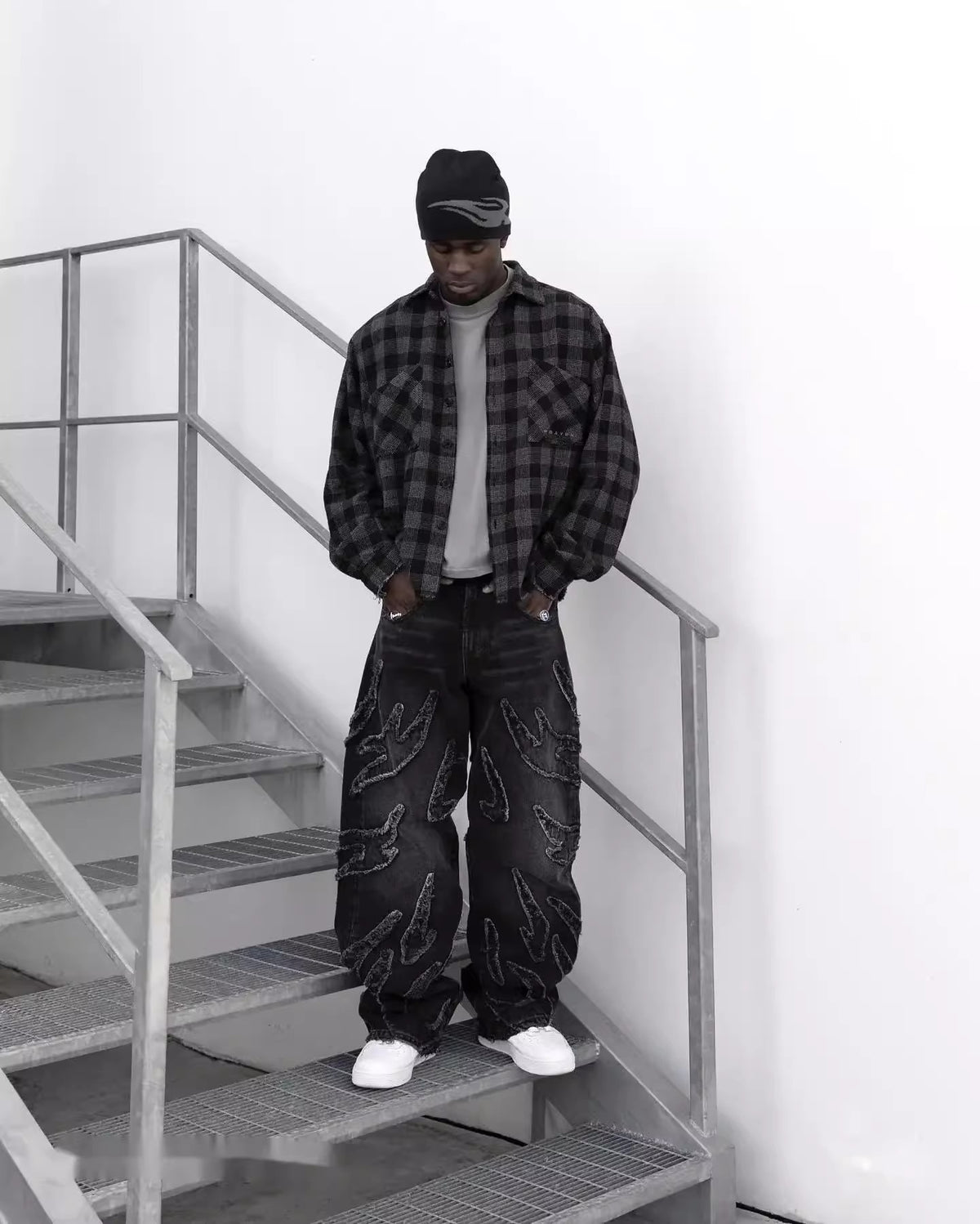 Retro Black Patchwork Hole Jeans Hip Hop