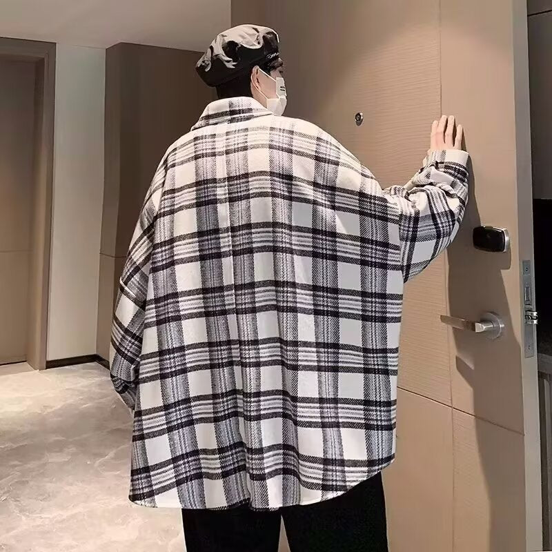 Fashion Personality Plaid Long-Sleeved Shirt Men