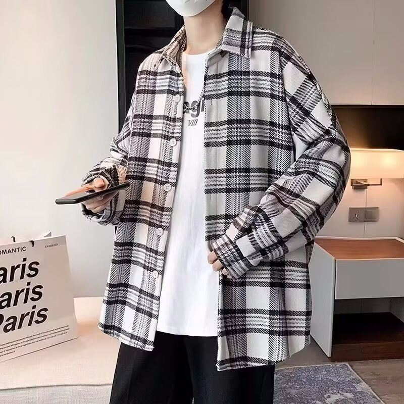 Fashion Personality Plaid Long-Sleeved Shirt Men