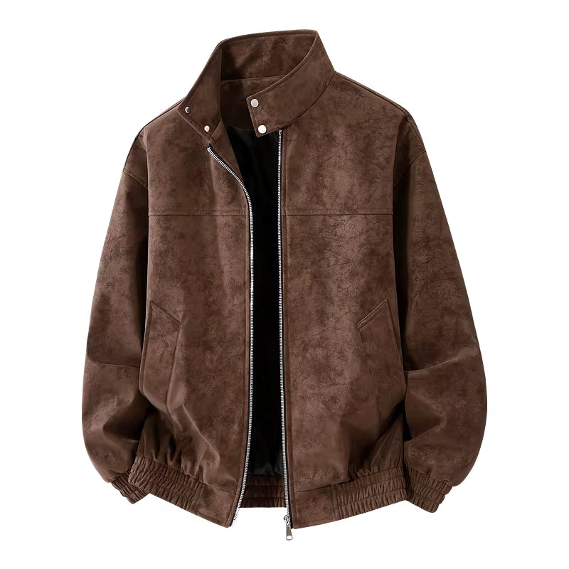 Men Stand Collar Style Streetwear Casual Leather Jacket Motorcycle Bomber Spring Autumn Stand Collar Leather Jacket