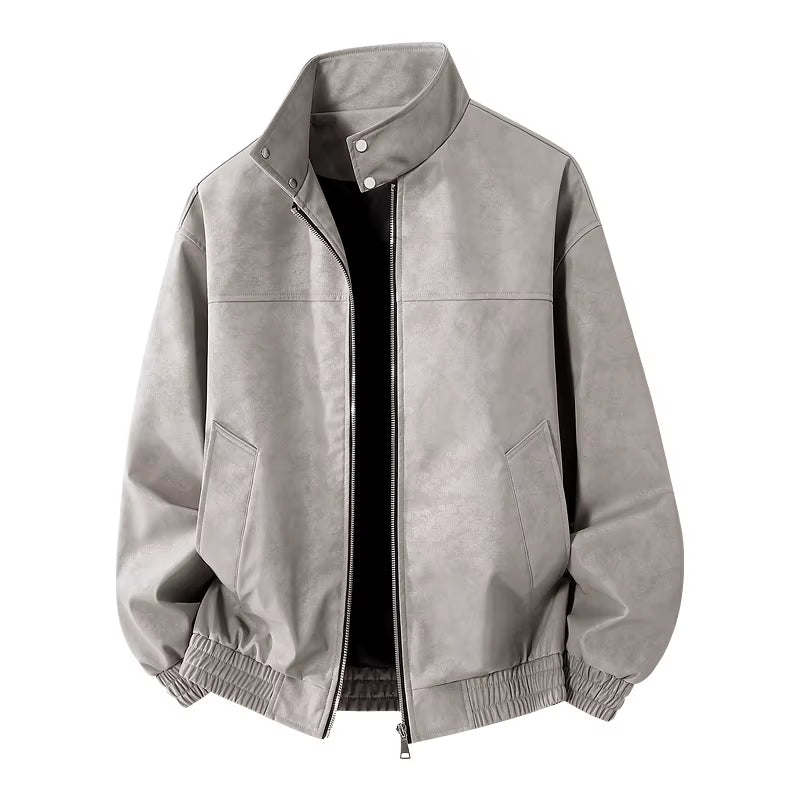 Men Stand Collar Style Streetwear Casual Leather Jacket Motorcycle Bomber Spring Autumn Stand Collar Leather Jacket